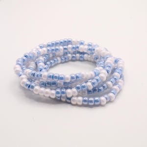 Light Blue and White Game Day Seed Bead Bracelet Stack | Team Spirit Bracelets