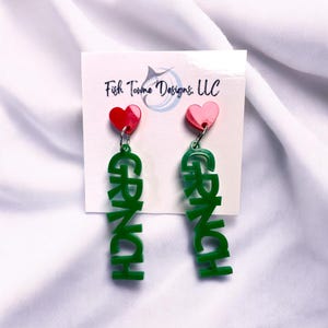 Grinch Earrings - Funny Holiday Acrylic Dangle Earrings - Christmas Jewelry Gift