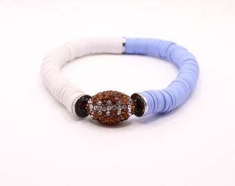 Light Blue and White Game Day Football Bracelet | Team Jewelry