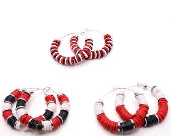 Red, White & Black Game Day Hoop Earrings, Team Spirit Jewelry