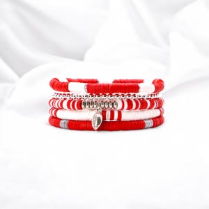 Red and White Game Day Bracelet Stack | Customizable | Game Day Jewelry | Team Colors