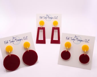 Burgundy and Gold Game Day Acrylic Earrings