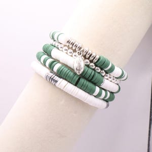Green & White Heishi Bead Bracelet Stack | Game Day Jewelry