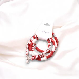 Dark Red and White Game Day Bracelet Stack | Polymer Clay, Sport Charm image 8