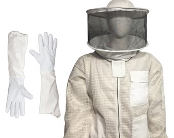 Ventilated Bee jacket Round Veil Beekeepers Three Layer beekeeping jacket Sting Proof (Pair of Free Gloves)