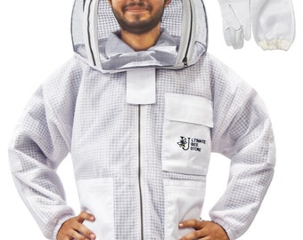 Ventilated Bee jacket Fencing  Veil Beekeepers Three Layer beekeeping jacket (Pair of Free Gloves)