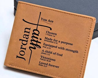 Personalized Christian Wallet for men as Religious Gift, Bible Verse Unique Gift, Baptism, First Communion, First Holy Communion Gift