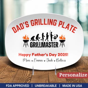 Personalized Grilling Plate Gift For Fathers Day 2025 Gift From Grandkids Platter BBQ Grilling Gift Cook Daddys Grilling Serving tray