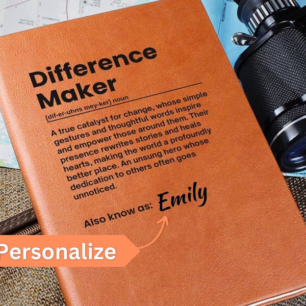 Personalized Difference Maker Journal, Appreciation Gift for Mentor, Teacher, Coworker, Colleague, Office, Yourself