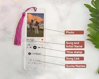 Personalized Music Player Album Cover Bookmark with Tassel, Custom sptfy cover, Book mark for him, Couple Valentine's day, Music lover gift