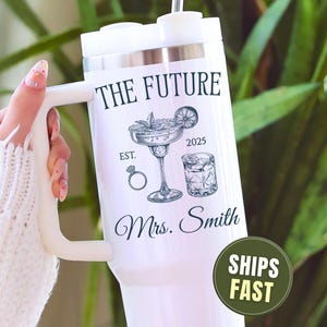 Future Mrs Tumbler, newly engaged Tumbler, New Mrs Cup, Retro engagement gift future mrs, custom new fiance gift Bride to be 40 oz travel