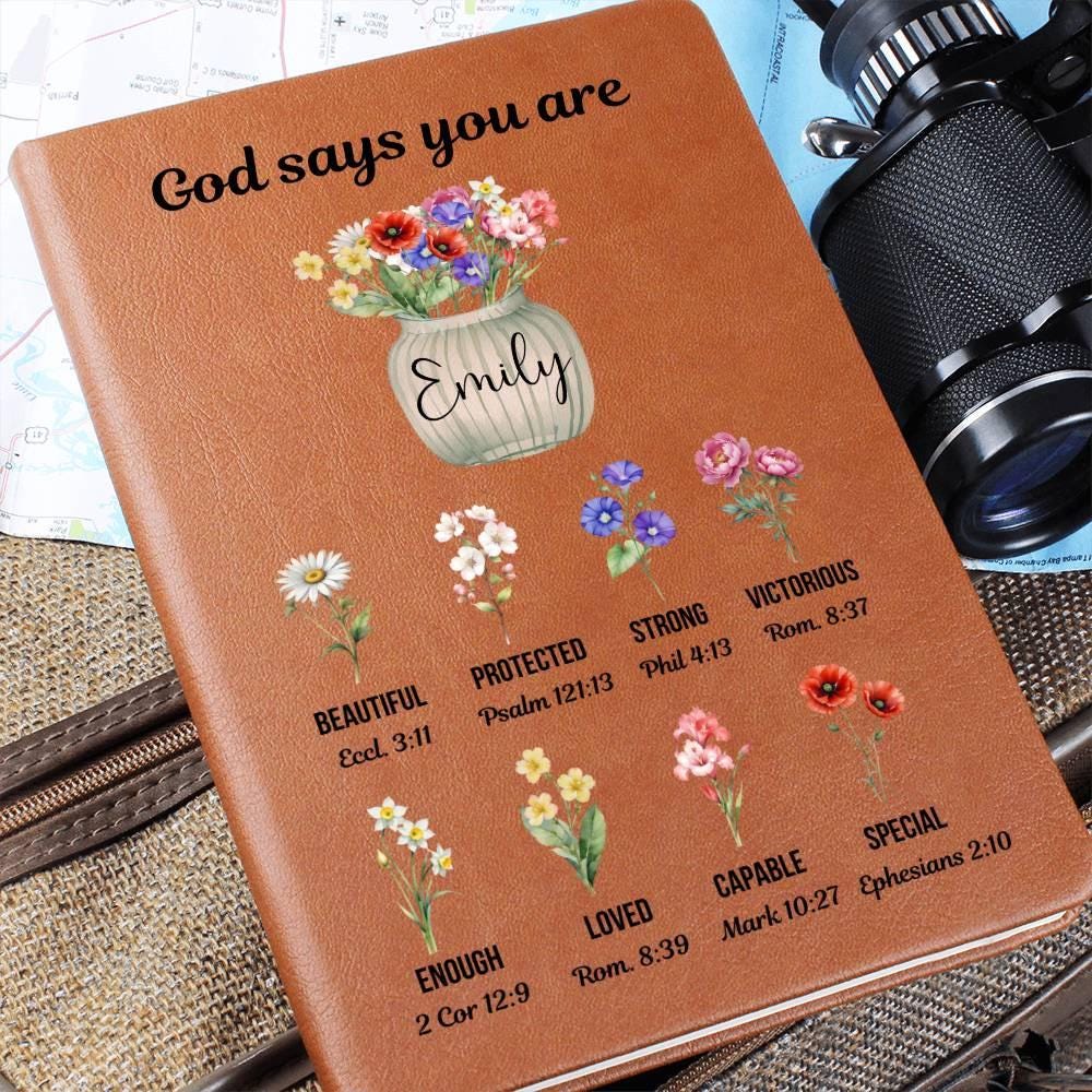 Personalized Prayer Journal For Women, Custom Christian Gift, Positive Affirmations Journal, Religious Christmas Gift for Girls God Says
