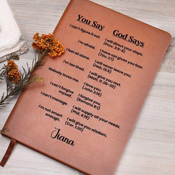 Personalized Christian Gift, Positive Affirmation Journal, Baptism gift, Faith First Communion Gift, First Holy Communion Journal (God Says)