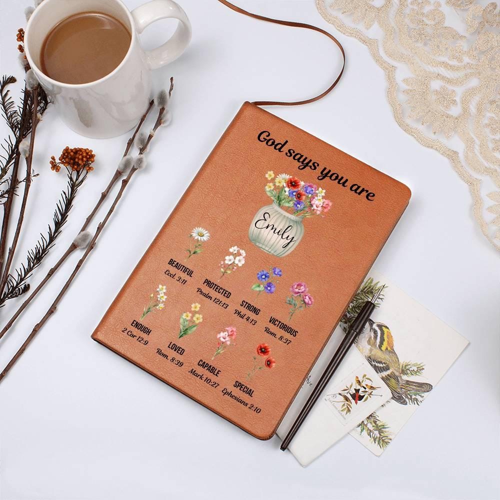 Personalized Prayer Journal For Women, Custom Christian Gift, Positive Affirmations Journal, Religious Christmas Gift for Girls God Says