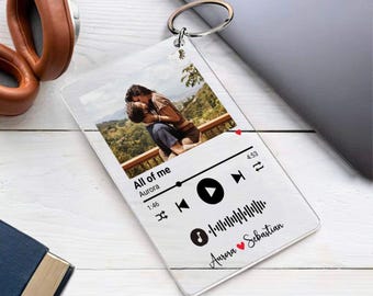 Custom song keychain, Personalized photo keyring for bf, sptify Music key ring, photo album keychain gift for him, her, anniversary gift