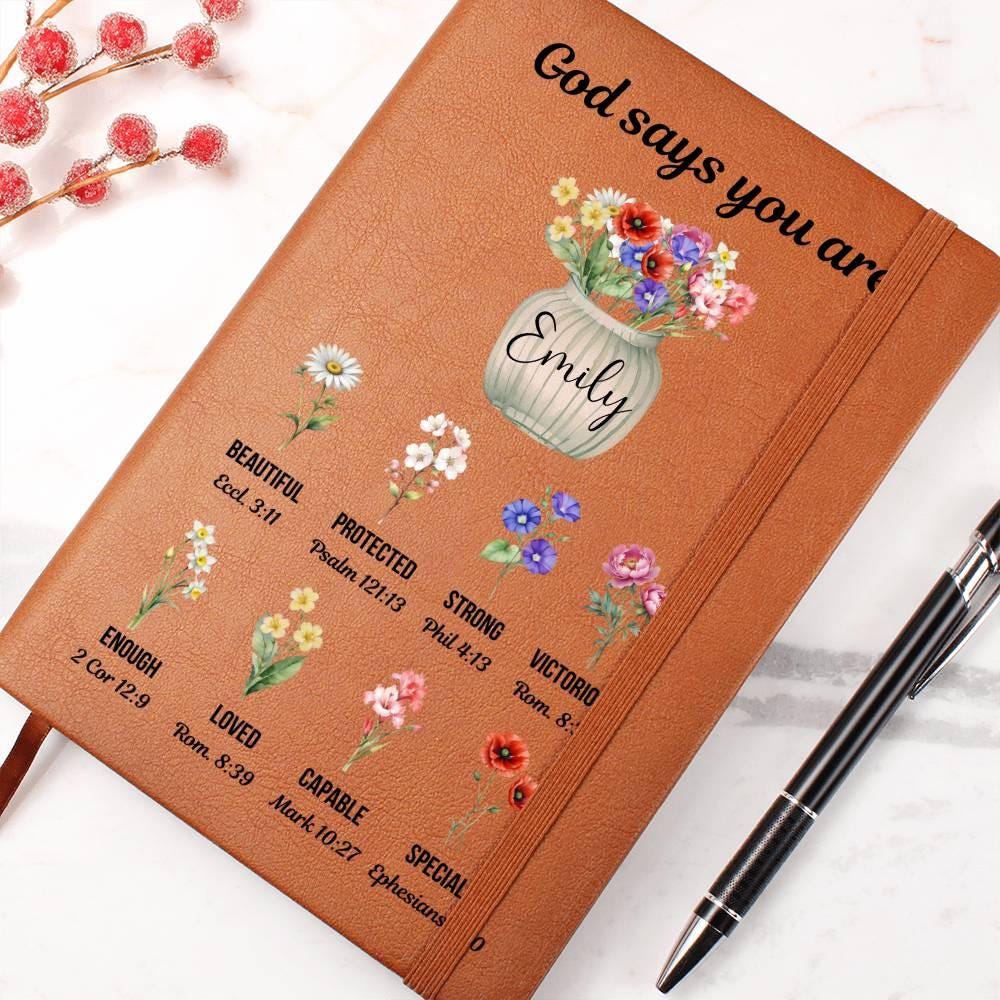 Personalized Prayer Journal For Women, Custom Christian Gift, Positive Affirmations Journal, Religious Christmas Gift for Girls God Says