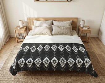Black Aztec Diamond Cotton Comforter | Southwestern Pattern, Geometric Bedding