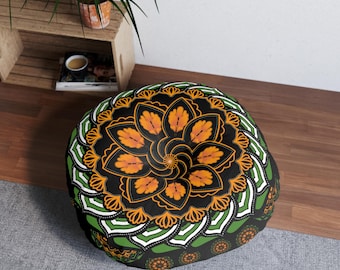 Autumn Floral Mandala Tufted Floor Pillow