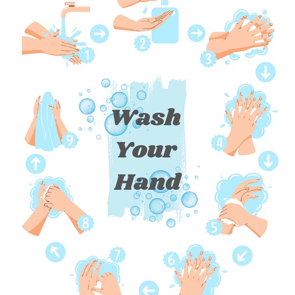Wash Your Hands Poster, Kids Bathroom Art, Nursery Decor, Printable Poster