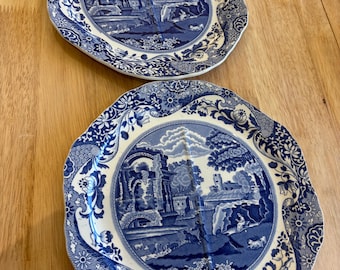 Spode Copeland Blue Italian Sandwich Plates (Pair) - Circa 1937