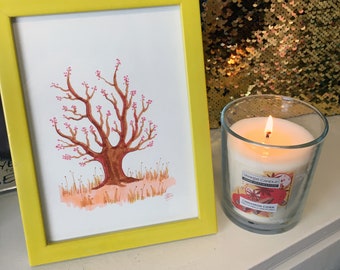 Illustration of a Tree with lemon green wooden frame