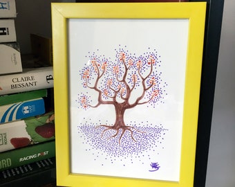 Illustration of a Tree with lemon green wooden frame