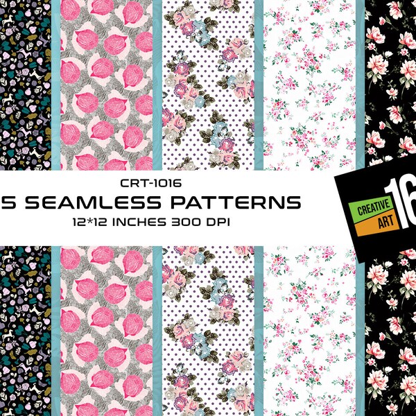 Trendy Flower Textile Seamless Pattern Collection - Vintage Botanical Prints, Digital Papers