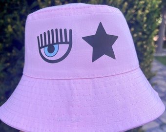 Pink printed bucket hat, evil eye, gifts, festival hat