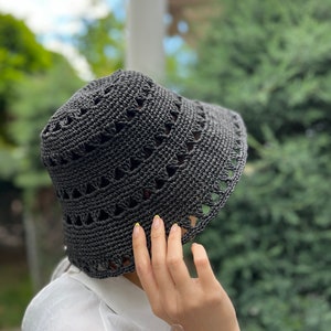 Black knit bucket hat image 1