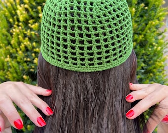 Green Hand-Crocheted Skull Cap Party Hat