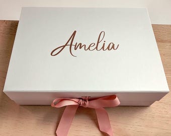 Personalised Large A4 Luxury Magnetic Gift Box with Ribbon | White Keepsake Box for Weddings, Birthdays & Gifts | Bridesmaid Proposal Box