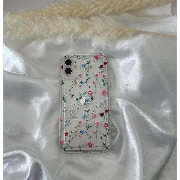 Florale Handyhülle, Handyhülle mit Blumen, Handyhülle für iPhone 7,8,X,XS,XR,11,12,13,14, Niedliche Handyhülle, Kawaii Handyhülle