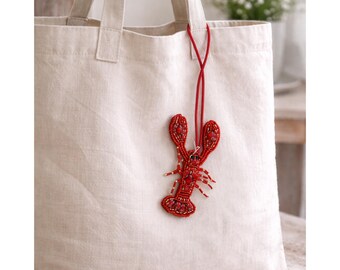 Lobster Beaded Pendant, Lobster Bag Charm, Beaded Lobster Pendant, Summer Bag Charm, Boho Beach Accessory, Coastal Style, Stockholm