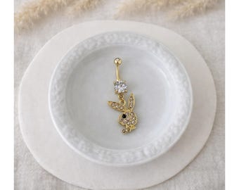Playbunny Bauchnabelpiercing, Goldner Bauchnabelpiercing, Y2K Bauchnabelpiercing, bellybutton, Bauchnabel Ring, Glitzer Bauchnabelpiercing