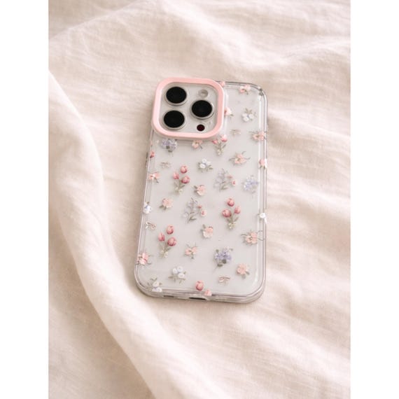 Floral iPhone Case, Pastel Flower Phone Case, Cottagecore Handyhülle, Blumen Muster, Clear Case, Cute Aesthetic Cover, Soft Girl Style