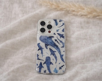 Blue watercolor phone case, ocean-themed phone case, phone case for iPhone 11, 12, 13, 14, 15, 16, 17. Cute phone case, kawaii phone case.