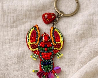 Lobster Beaded Pendant, Lobster Bag Charm, Beaded Lobster Pendant, Summer Bag Charm, Boho Beach Accessory, Coastal Style, Stockholm
