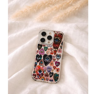 Trendy phone case, patterned phone case, phone case for iPhone 7, 8, X, XS, XR, 11, 12, 13, 14, heart-shaped phone case, flirty aesthetic image 1