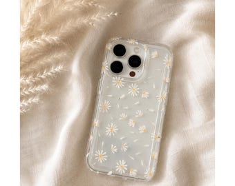 Transparente iPhone Hülle mit Gänseblümchen Motiv, Daisy Phone Case aesthetic, florales Blumen Design, zarte Sommer Handyhülle, cottagecore