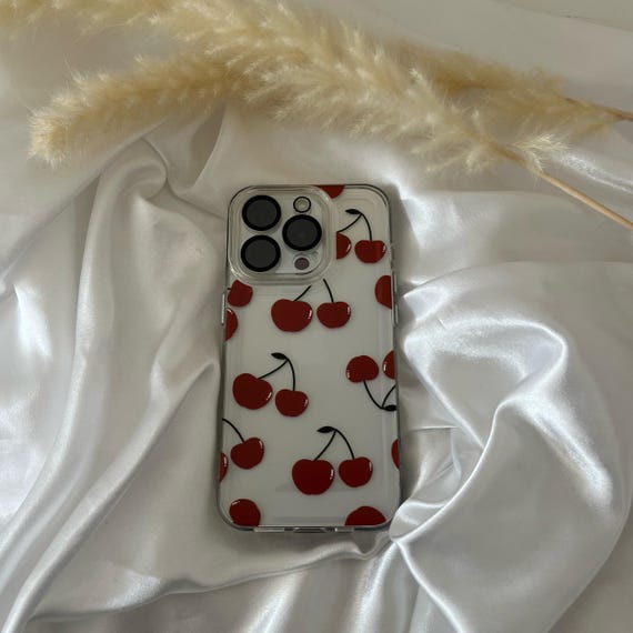 Kirsche Handyhülle, Transparente Hülle, Cherry phone case, Kokette Ästhetik, iPhone Handyhülle, Trendige iPhone Hülle, Kirsche Print Hülle