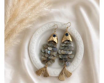 Fisch Ohrringe, Statement Ohrringe, Perlmutt Ohrringe,Strand Schmuck, Beach Earrings, Ausgefallene Ohrringe,Maritime Ohrringe, Fisch Schmuck
