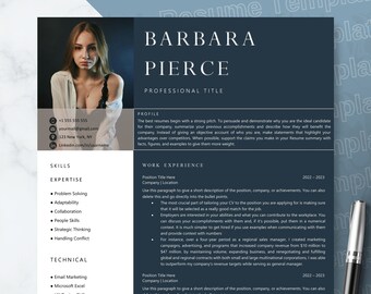 Resume Template, Professional Resume Template Word, Creative Resume Template, Dark Blue Executive Resume, CV Template, Lebenlauf Vorlage