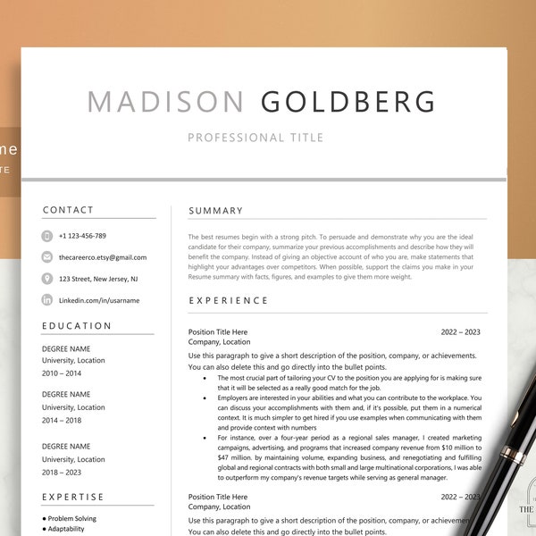 Cv Template Word, Resume, 2023, Apple Pages, Word, CV Creative Professional, CV Template, CV Template Modern, 1, 2, 3, Page, Resume Template