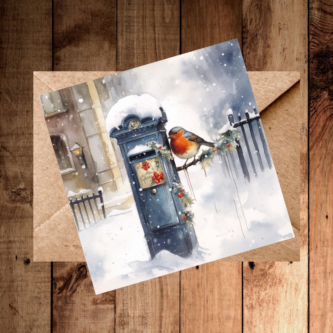 Printable Christmas Card Robin in the Snow 01 DIGITAL DOWNLOAD - Etsy