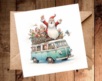 Carte de Noël imprimable - Camper Van Santa 01 TÉLÉCHARGEMENT NUMÉRIQUE