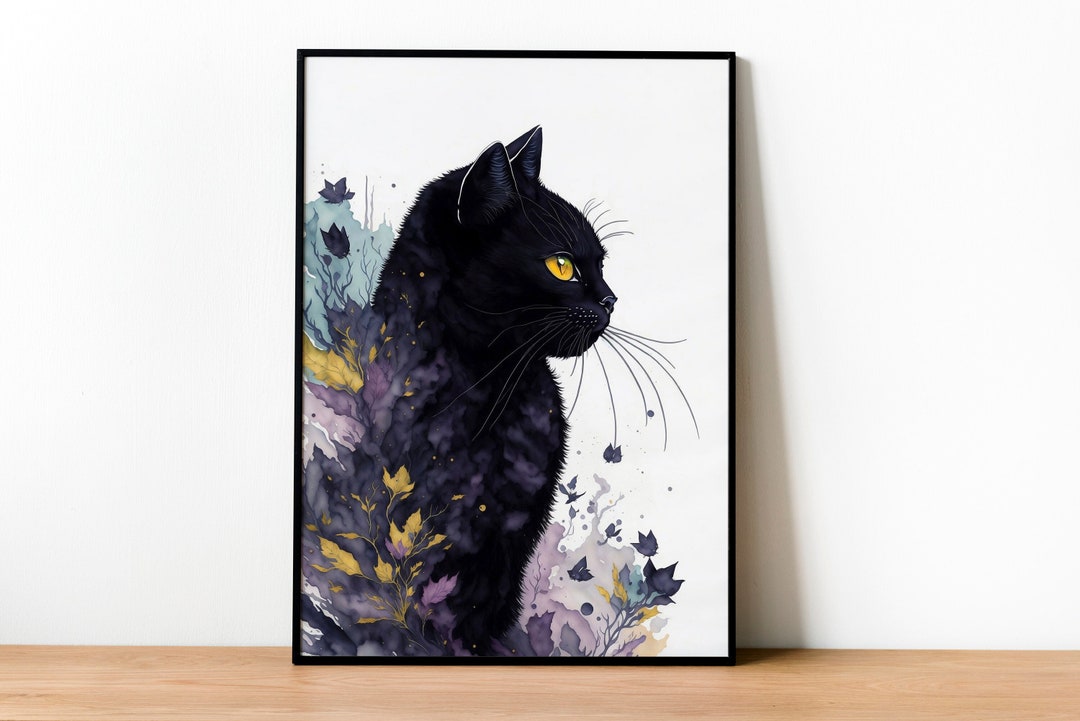 Black Cat Watercolor Art Printable | Black Cat Print Poster | Printable ...