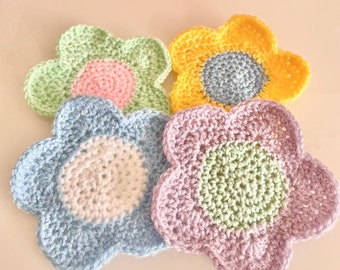 Crochet Flower Coaster, Crochet Gift For Her, Aesthetic Room Decor, Y2K Home Decor, Handmade Teenager Gift, Custom Crochet, Flower Coaster