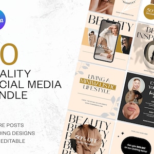 20 Beauty Aesthetic Social Media Bundle - Canva Instagram Templates 2023