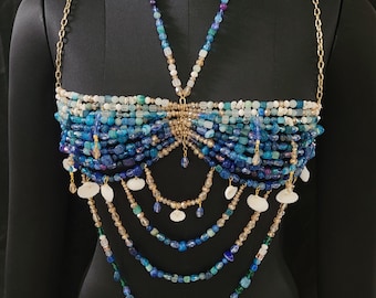 Natural Gemstone Beaded Bra Top Crystal & Semi-Precious Gemstone Bralette Mermaid Top – Music Festival Carnival, Party Beach Wear