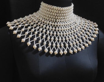 Handmade Classic Pearl Choker Necklace Cape, Bridal Shoulder Body Wedding Jewelry for Women, Carnival Outfit Festival Costume Birthday Gifts
